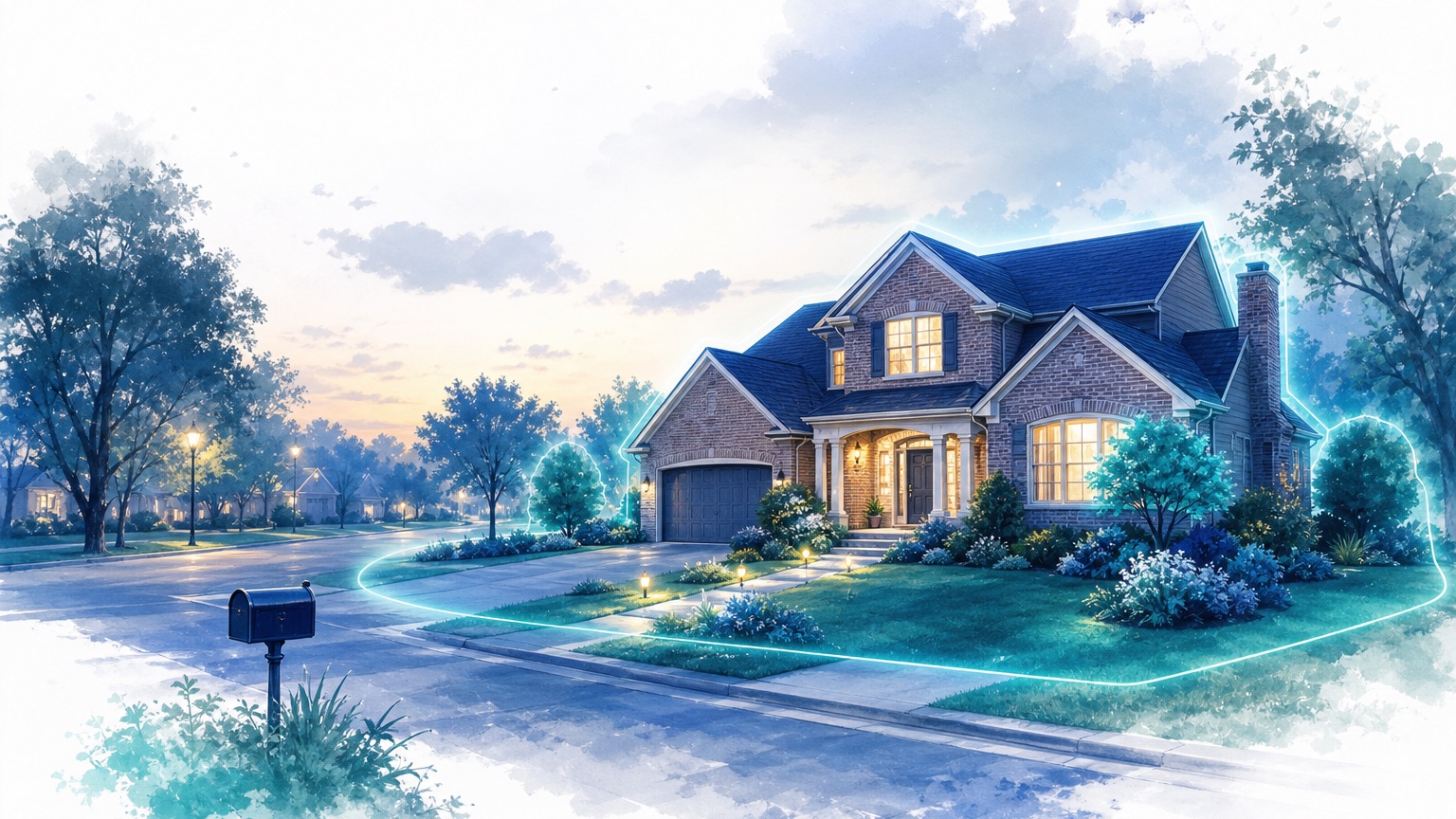 Editorial illustration of a paid-off home with a softly glowing protective outline, representing life insurance need that continues after the mortgage ends
