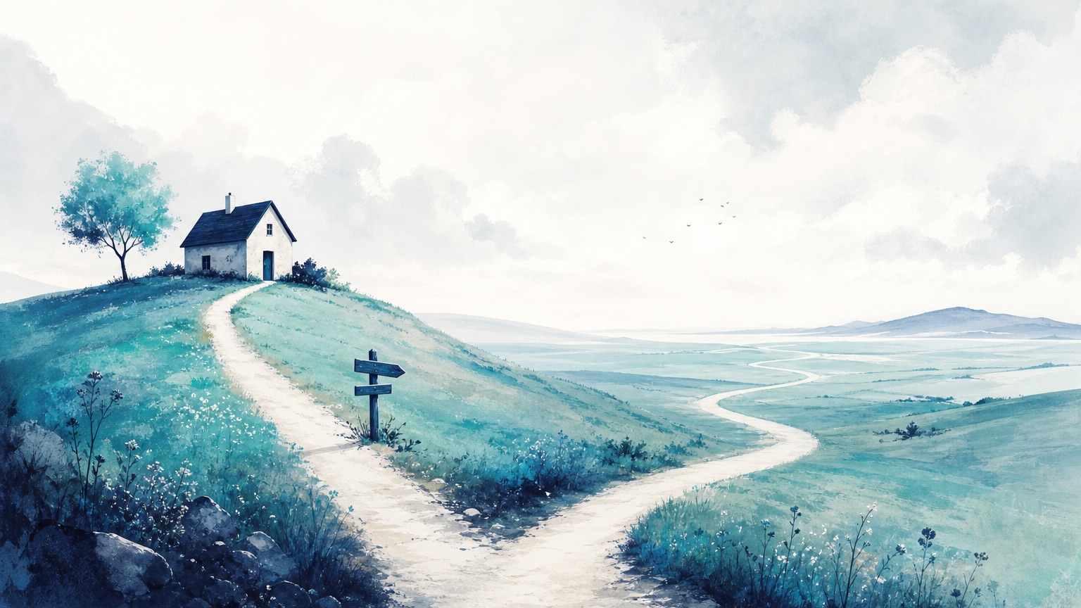 Editorial illustration of two paths diverging from a house — one short and direct, one long and winding — representing term and permanent life insurance
