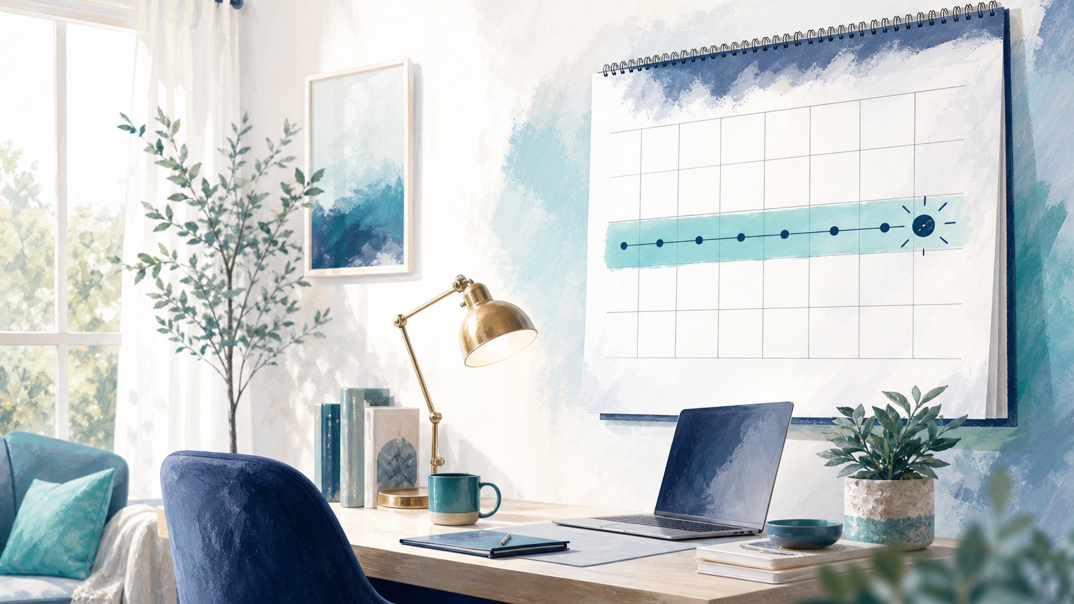 Editorial illustration of a calendar and a compass representing the Medicare Initial Enrollment Period window